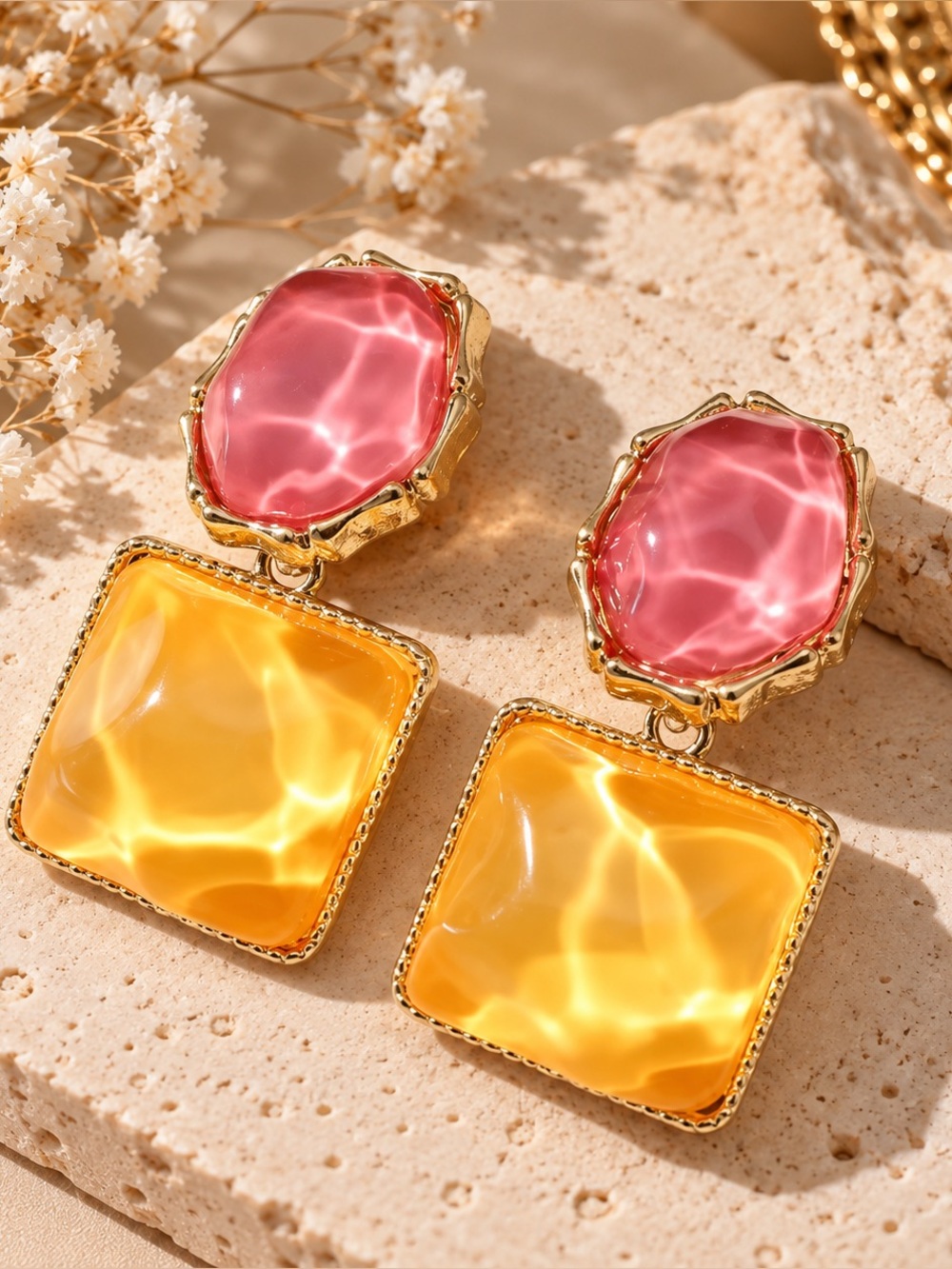 Pink & Yellow Drop Earrings
